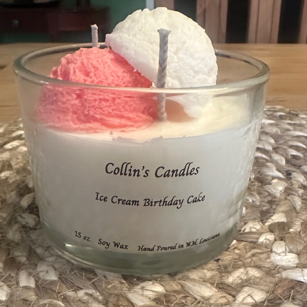 Ice Cream Birthday Cake Scented Candle - White with Pink Scoops. Made to order.